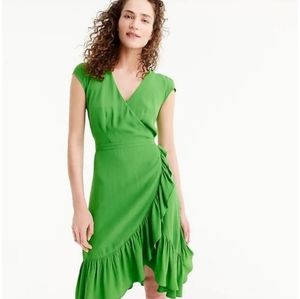 NEW TALL J. Crew Green Faux Wrap Ruffle Dress